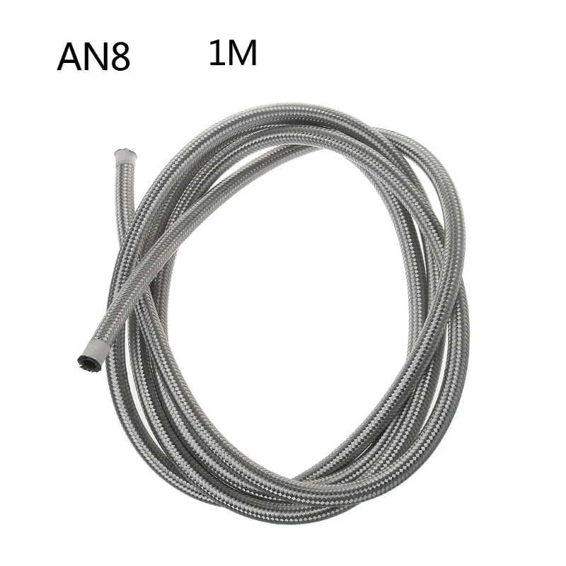 

1M Stainless Steel Braided Brake Gas Oil Fuel Line Hose AN4 AN6 AN8 AN10 NEW