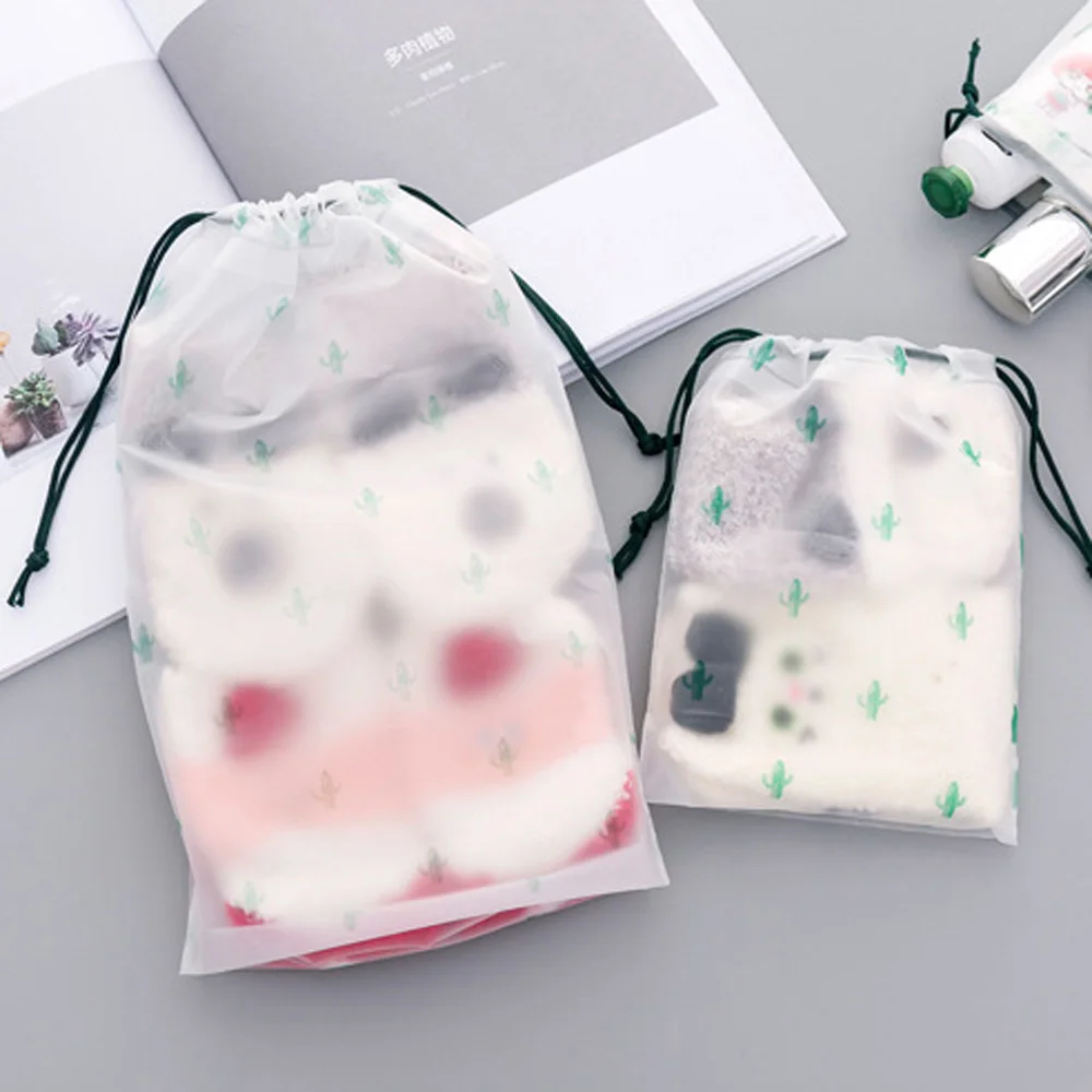 Women Transparent Drawstring Cactus Cosmetic Bag Travel Makeup Case Make Up Bath Organizer Storage Pouch Toiletry Wash Beauty | Дом и сад