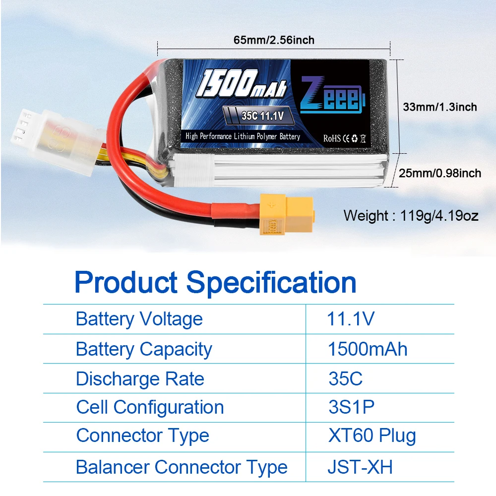Zeee 11,1 V 1500mAh 35C 3S Lipo батарея с XT60 штепсельной вилкой софткейс RC зарядное устройство для RC Quad Drone RC автомобиль грузовик самолет FPV