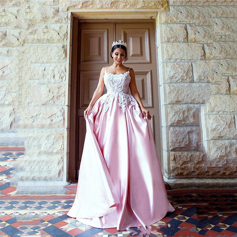 Розовые вечерние платья 2020 Кружевная аппликация без рукавов ТРАПЕЦИЕВИДНОЕ