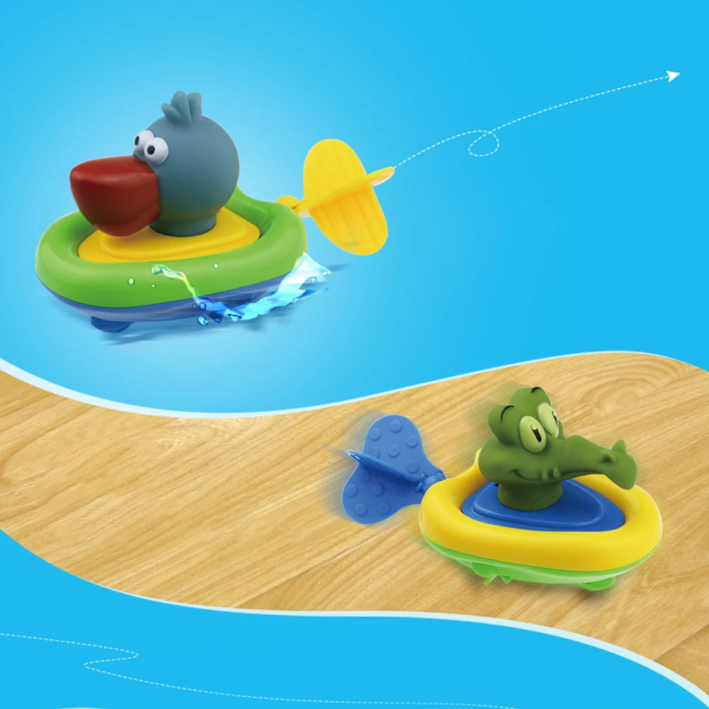 Baby Kids Handle Cute Cartoon Animal Boat Wind-up Clockwork Bath Shower Water Play Toy