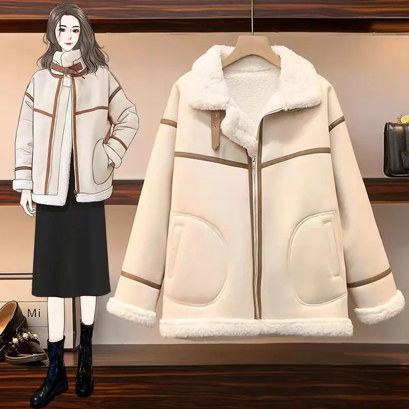 Бежевое пальто из ягненка Женская осенне-зимняя универсальная куртка 2021 новый