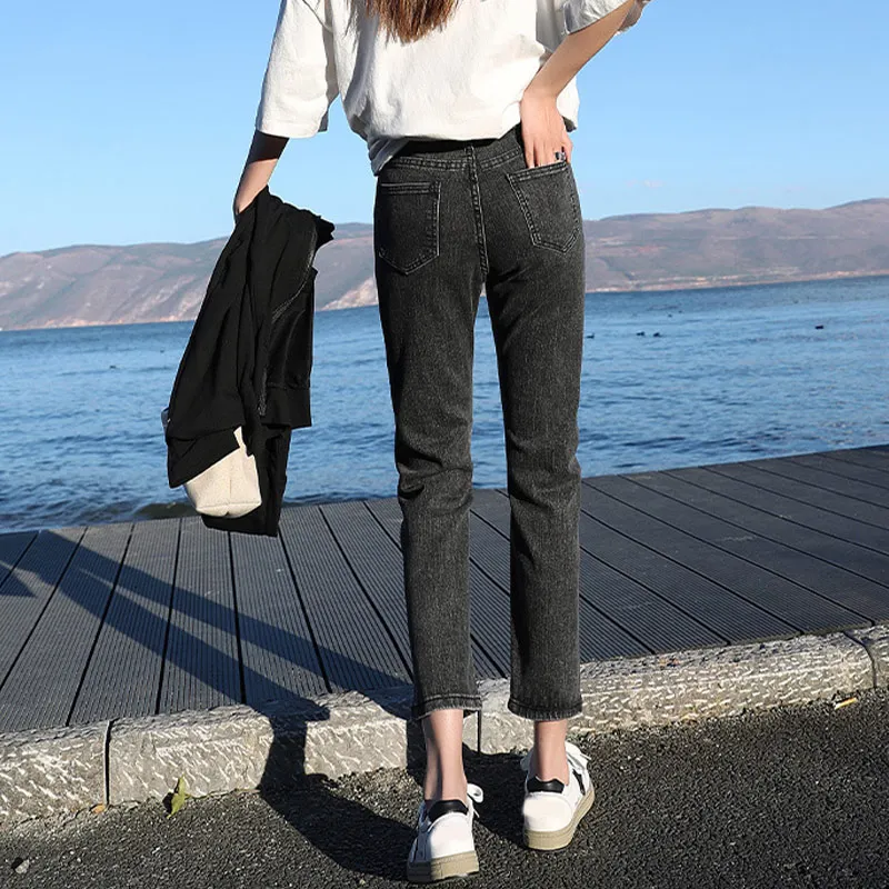 

2021 Women Jeans Asymmetrically Cut Vintage Straight Original Denim Washed Jeans Cropped Rinse Straight Jeans Twisted Seam