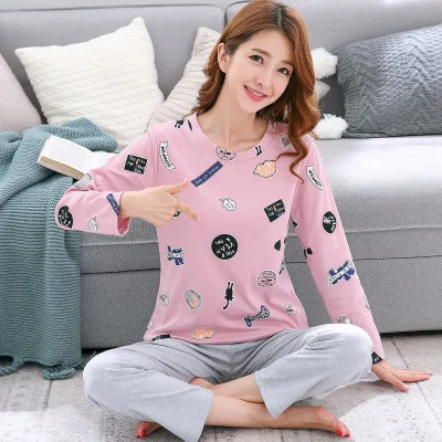 Унисекс пижамы мужские хлопковые пижамы мужские 4xl повседневные пижамы мужские пижамы с круглым вырезом шеи мужские зимние хлопковые мужские пижамы набор XL XXXL - Цвет: Women pajama