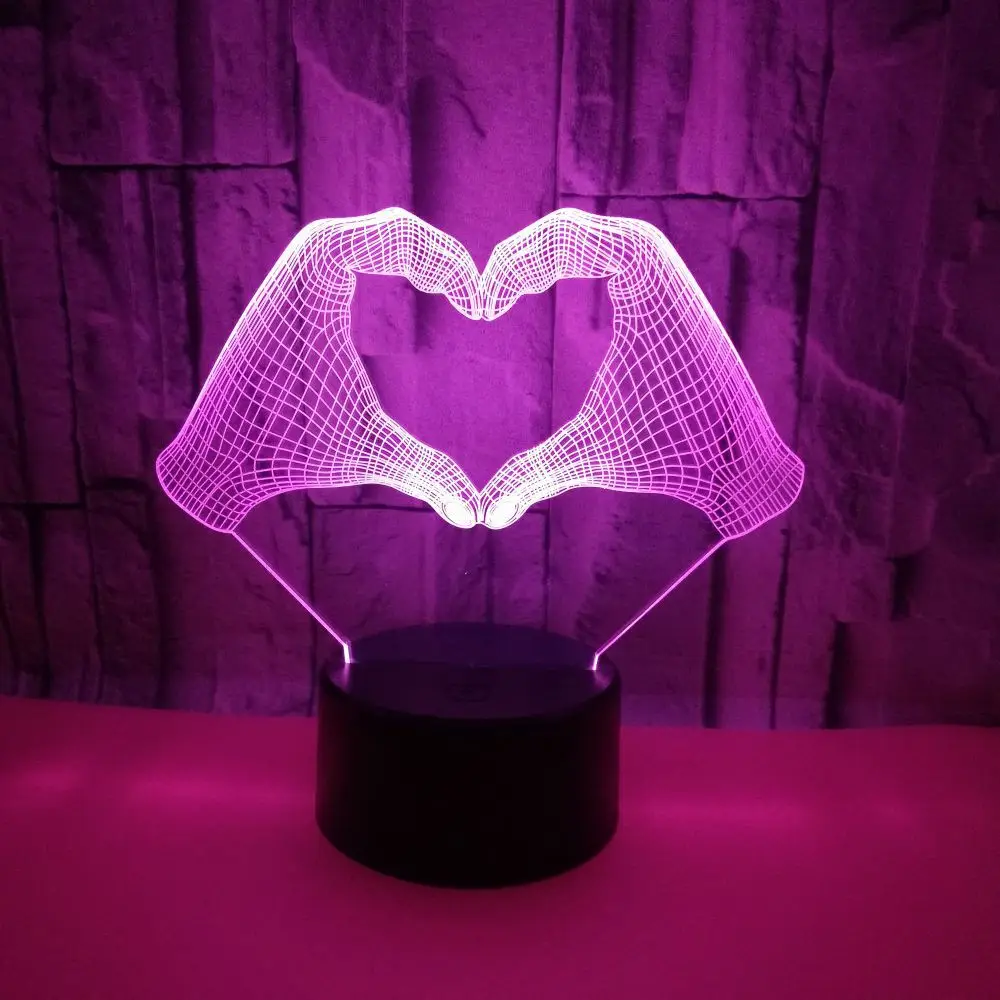 3D ночник с надписью Love Gesture светодиодный прикроватный светильник изменением 7