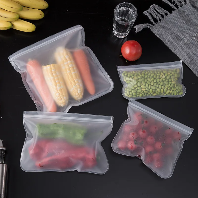

Silicone Food Storage Bag Reusable Freezer Bag Containers Leakproof Stand Up Zip Shut Bag Fresh-keeping Bag Kitchen Organizer