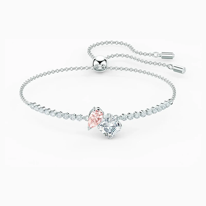 

High-quality White Pink Crystal Charm small adjustable bracelet for women.