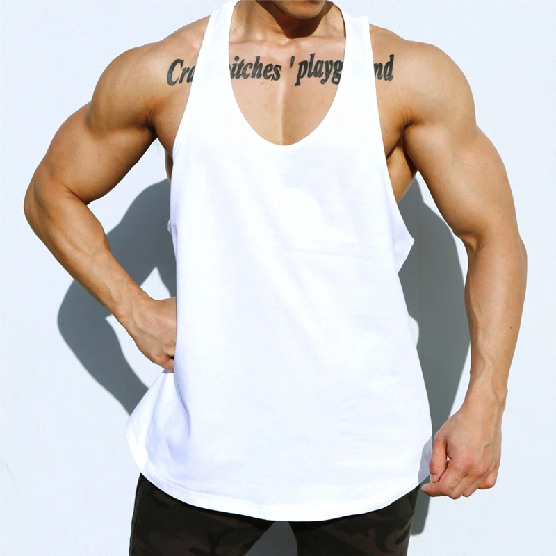 

Fitness Bodybuilding Running Tank Top Men Cotton Gym Sleeveless Shirt Man Fitness Vest Singlet Sportswear Workout Tanktop Male