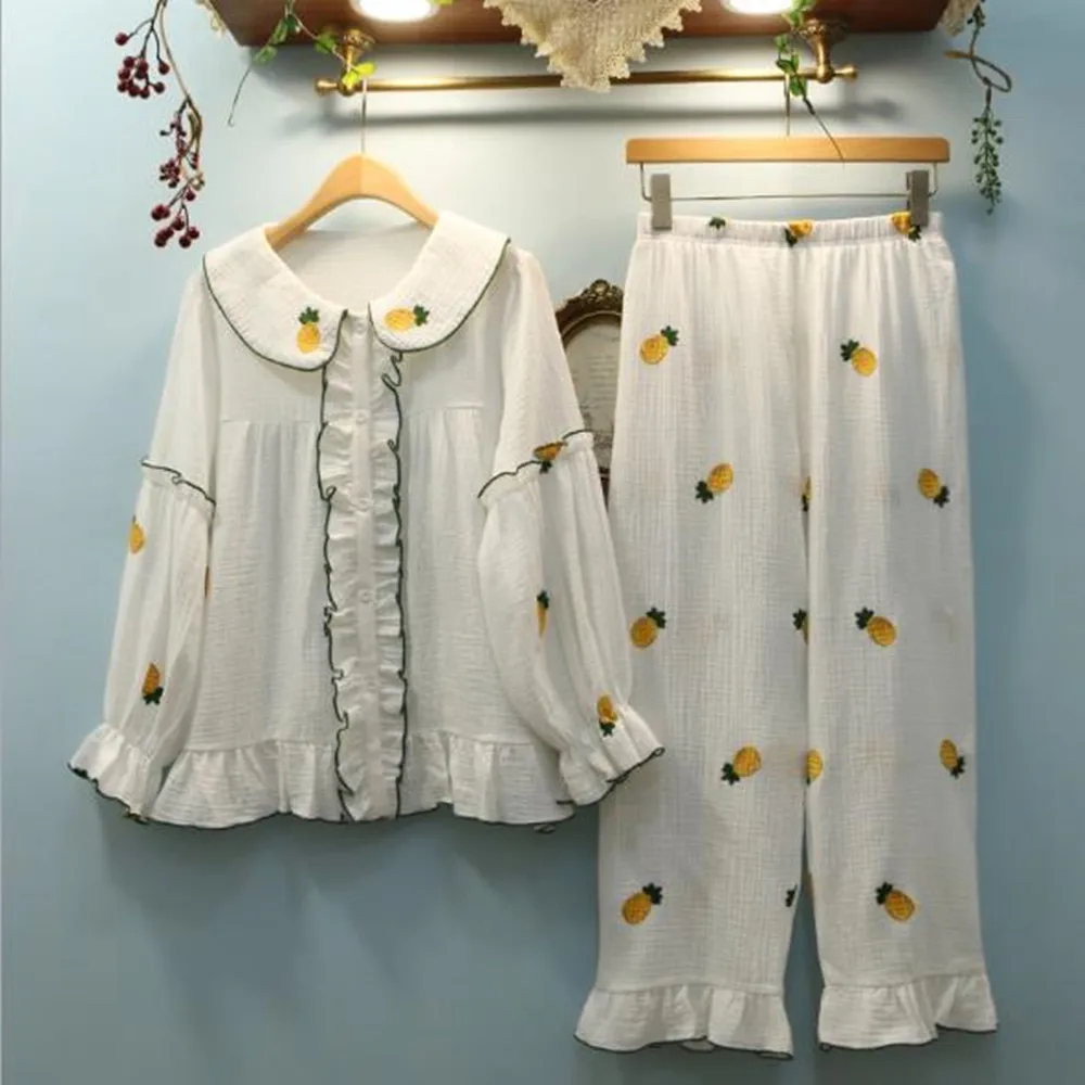 

Fdfklak Sweet Cute Princess Home Suit 2PCS Pajama Sets Women Spring New Long Sleeve Pure Cotton Home Clothing Comfortable