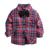 spring autumn casual red plaid kids boys shirts children tops outfits cotton long sleeve bow tie toddler boy shirts 1 6 years