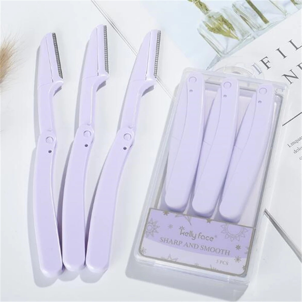 

3pcs Portable Eyebrow Trimmer Shaver Eye Brow Shaper Cutter Foldable Eyebrow Razor Facial Hair Remover Women Face Makeup Tool