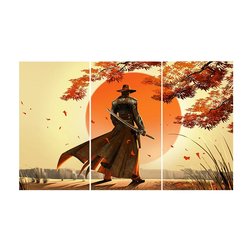 Картины с золотым солнцем Самураем и мечом домашний декор портретная Картина на