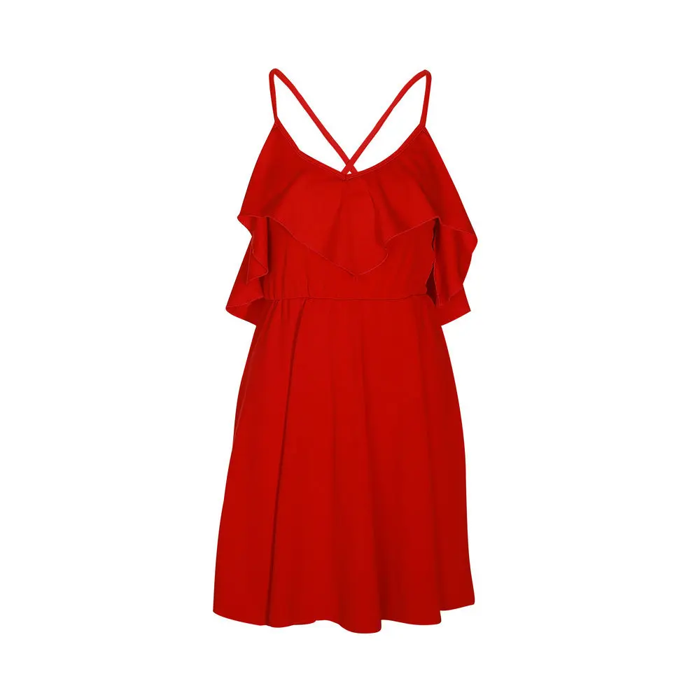 

Ruffles V Neck Red Mini Dress Summer Women 2020 beach dress Short Backless Spaghetti Strap Sexy Dresses Ladies Sundress Female