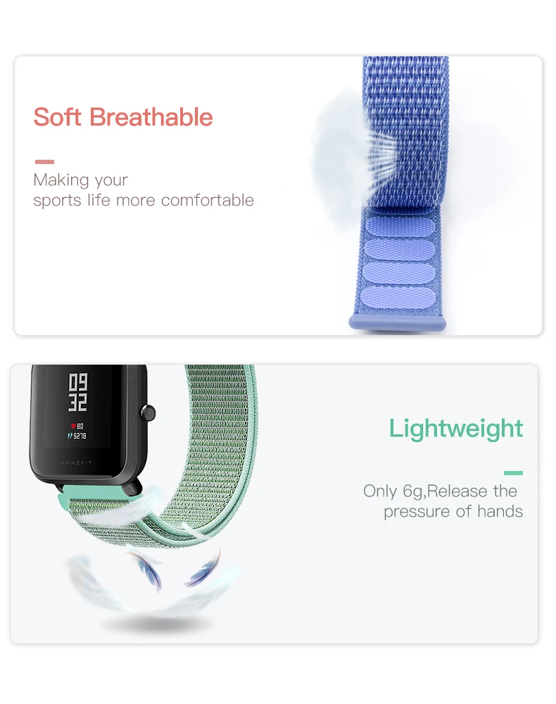 BAPICK 20/22 мм нейлон Спортивный ремешок для Xiaomi Amazfit Bip Gts Gtr Ремешок Браслет Для Xiaomi Huami Amazfit темп Stratos Gtr 42 47 мм ремешок