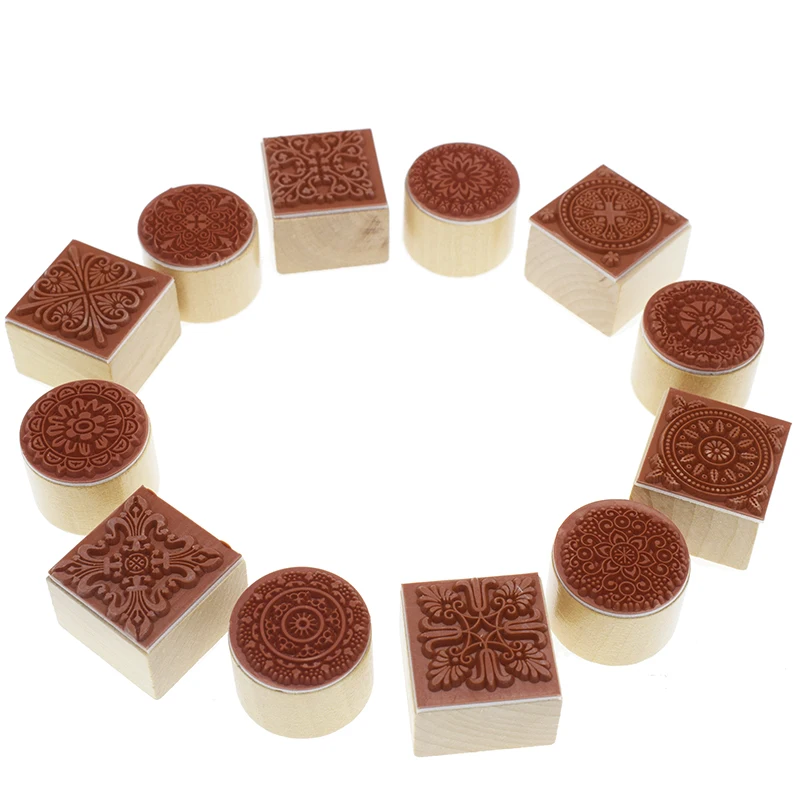 12 шт 3 см квадратная круглая керамика штамп барокко Мандала кружева текстура
