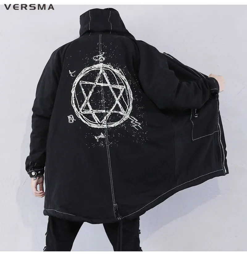 VERSMA Корейская Harajuku Теплая мужская зимняя куртка, ветровка, хип-хоп Уличная русская Вельветовая длинная куртка, пальто, дропшиппинг