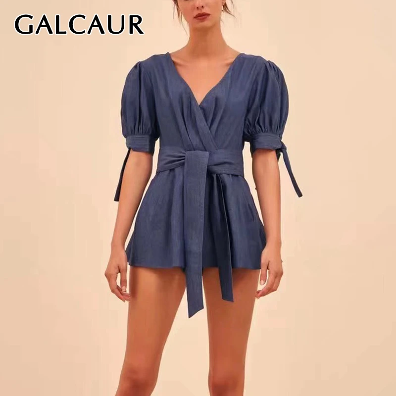 Женский комбинезон с открытой спиной GALCAUR винтажный костюм туника v образным