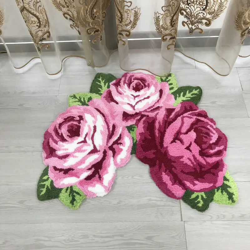 pink red rose rug hand woven soft warm floral carpet bedroom living room door bathroom toilet mat home decor flower carpet free global shipping