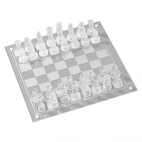 10 inch international glass chess chess board and 32 clear glass pieces chess game gift for kids adults beginners