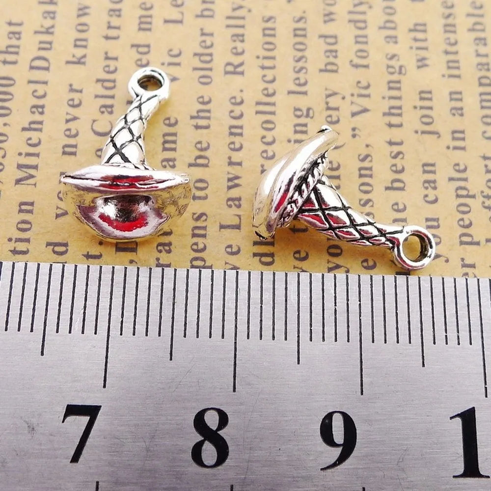 

150pcs Witch Hat Charms 11mm x 15mm DIY Jewelry Making Pendant Antique Silver Color