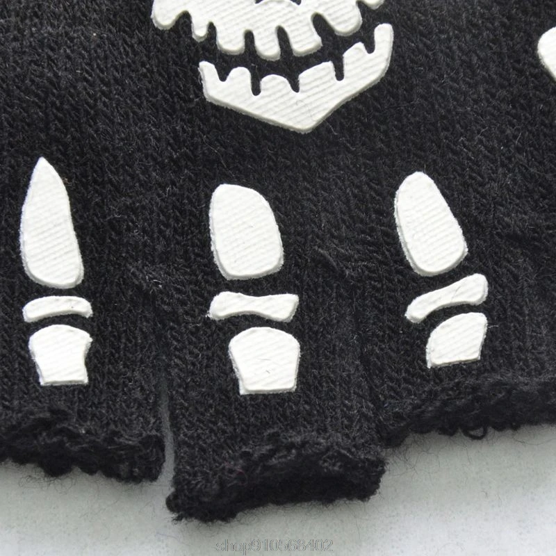 

Kids Halloween Cosplay Skeleton Skull Half Finger Gloves Glow in the Dark Luminous Fingerless Winter Mittens D02 12 Dropshipping