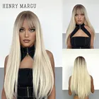 Женские длинные шелковые прямые синтетические парики Harry MARGU, платиновый блонд, белый парик с челкой для косплея, термостойкие, для вечеринок