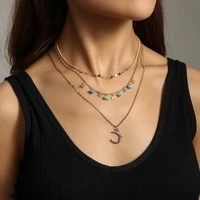 dainty disc chokers necklace layered moon pendant necklace natural turquoise small star clavicle chain plated necklace for women