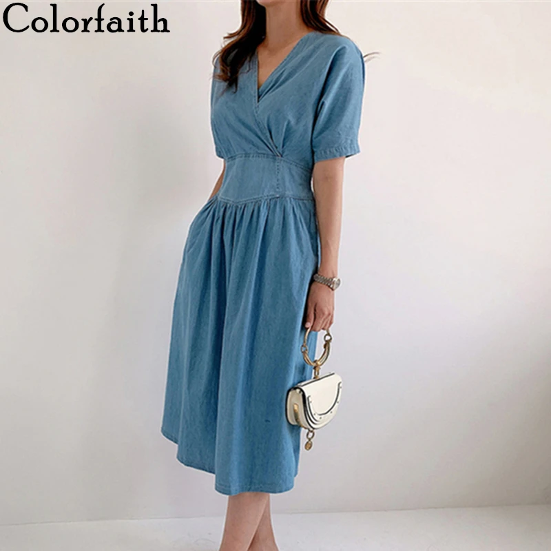 Женское джинсовое платье Colorfaith повседневное винтажное длинное в Корейском стиле