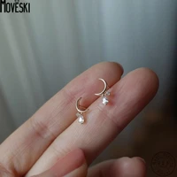 moveski 925 sterling silver plated 14k gold small cute water drop zircon moon earrings women christmas exquisite jewelry gifts