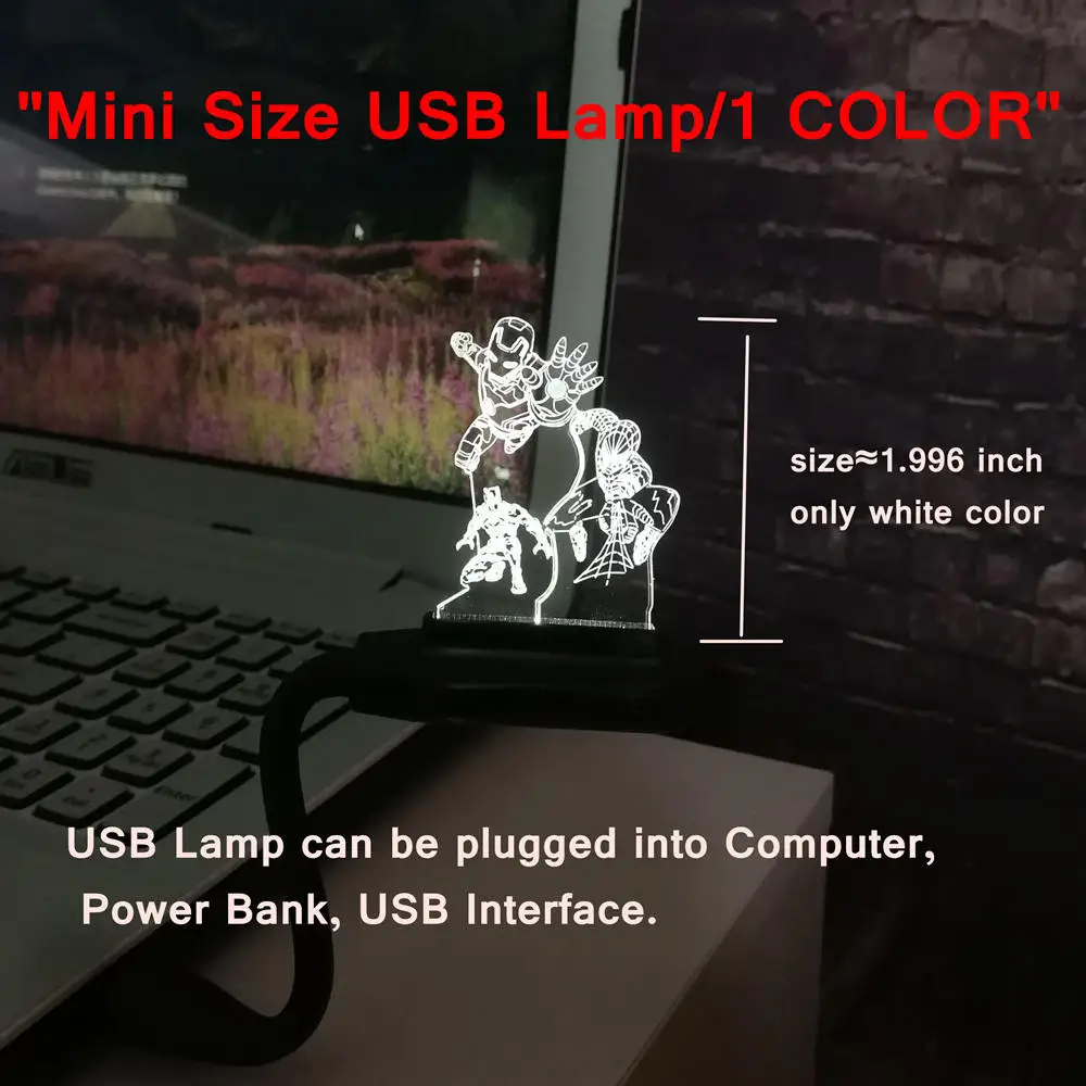 mini Marvel фигура Мстителей Капитан Америка Тор 3D смешанные цвета luminaria USB зарядка лампа для подростковой комнаты декоративный подарок для мальчика детская игрушка - Испускаемый цвет: mini