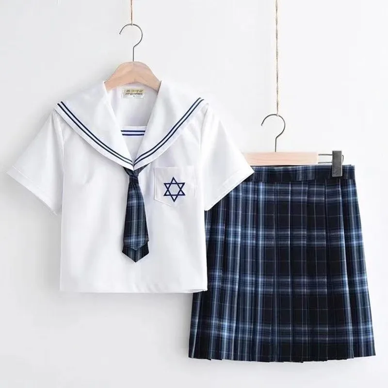 

blue Orthodox JK Uniform Sets School Uniform High School Girl Sailor Suits Cosplay Costume Short Sleeve Japanese Anime Uniforms