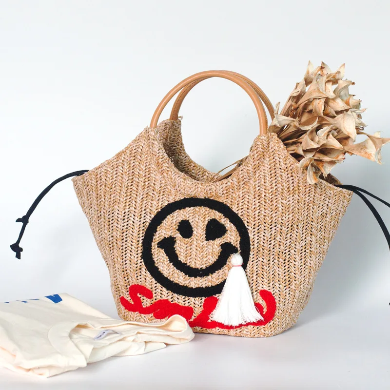 

Новая соломенная сумка, милая подвесная пляжная сумка, винтажная плетеная Сумка с кольцом