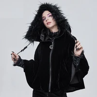 goth 2021 new hooded mid length coat coat winter black hooded coat