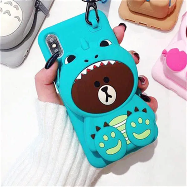style 1 3D милый корейский Emoticon Пакет Медведь Кролик Сумочка с Тоторо чехол для iPhone X XS MAX XR 6 6s 7 8 Plus Мягкий силиконовый чехол - Цвет: style 1