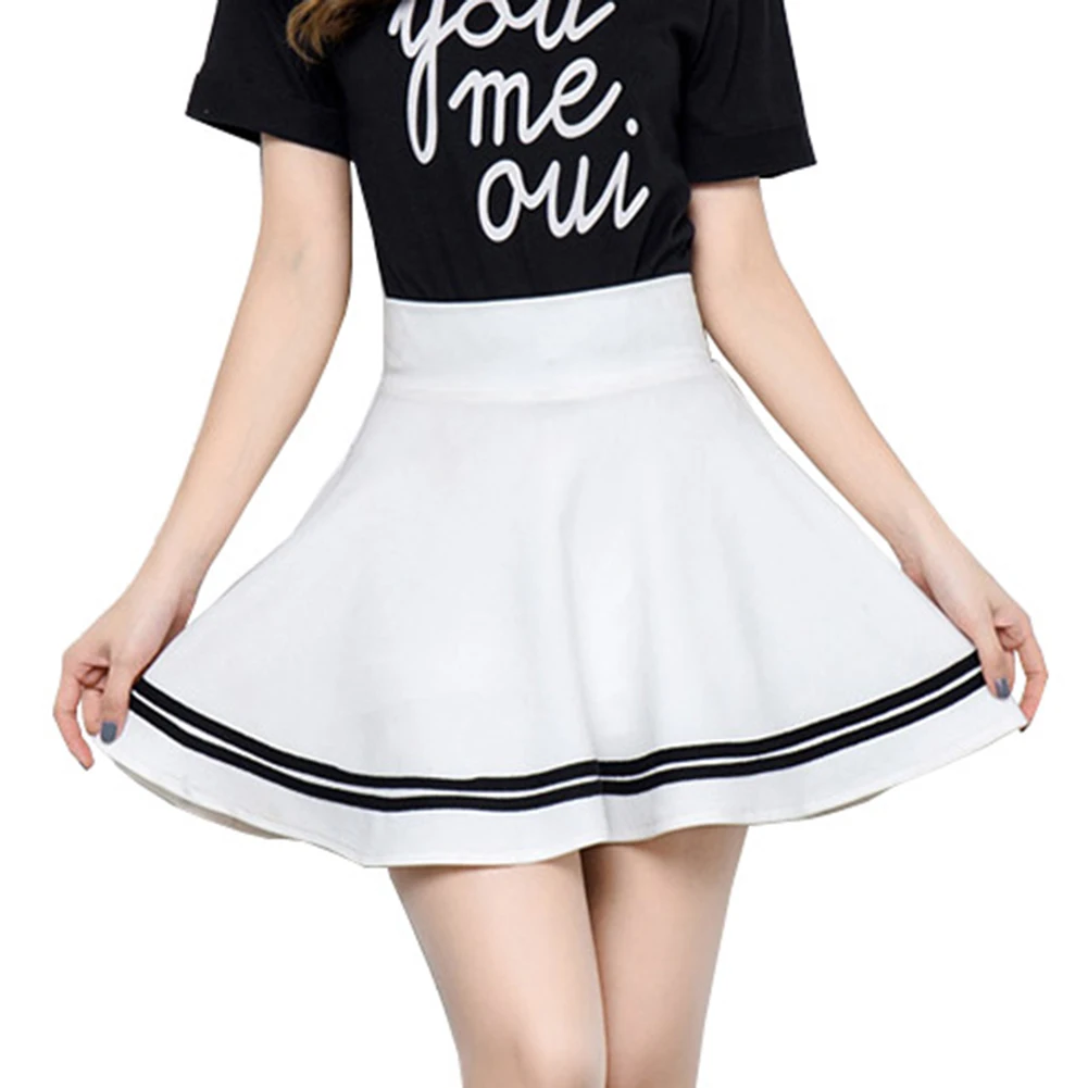 Женская Повседневная плиссированная мини-юбка в полоску с высокой талией