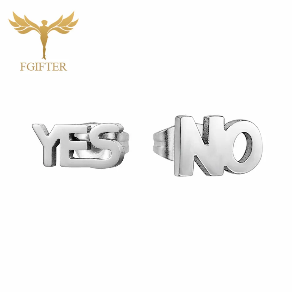 Yes No FGifter, хип-хоп, рок, Иисус, серьги-гвоздики, золото, серебро, цвет, маленькие серьги, для женщин, мужчин, из нержавеющей стали, серьги для пирсинга, ювелирные изделия - Окраска металла: Yes No