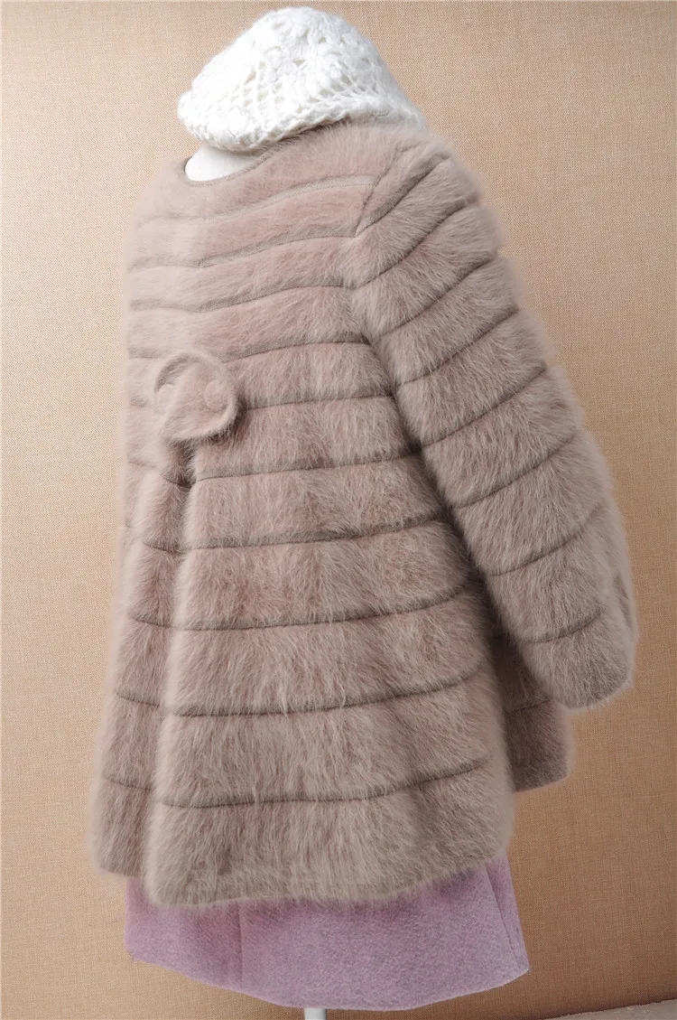 

ladies women fashion hairy fuzzy mink cashmere seven flare sleeves loose cardigans angora rabbit fur winter jacket coat sweater