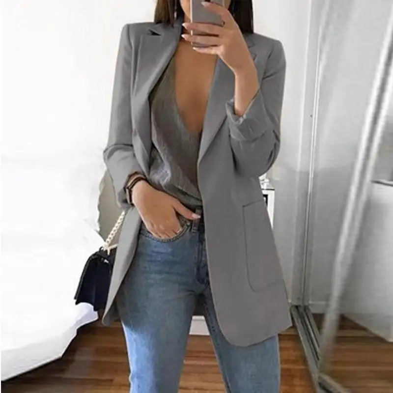 

2021 spring and autumn European and American suit women lapel pocket casual fashion jacket