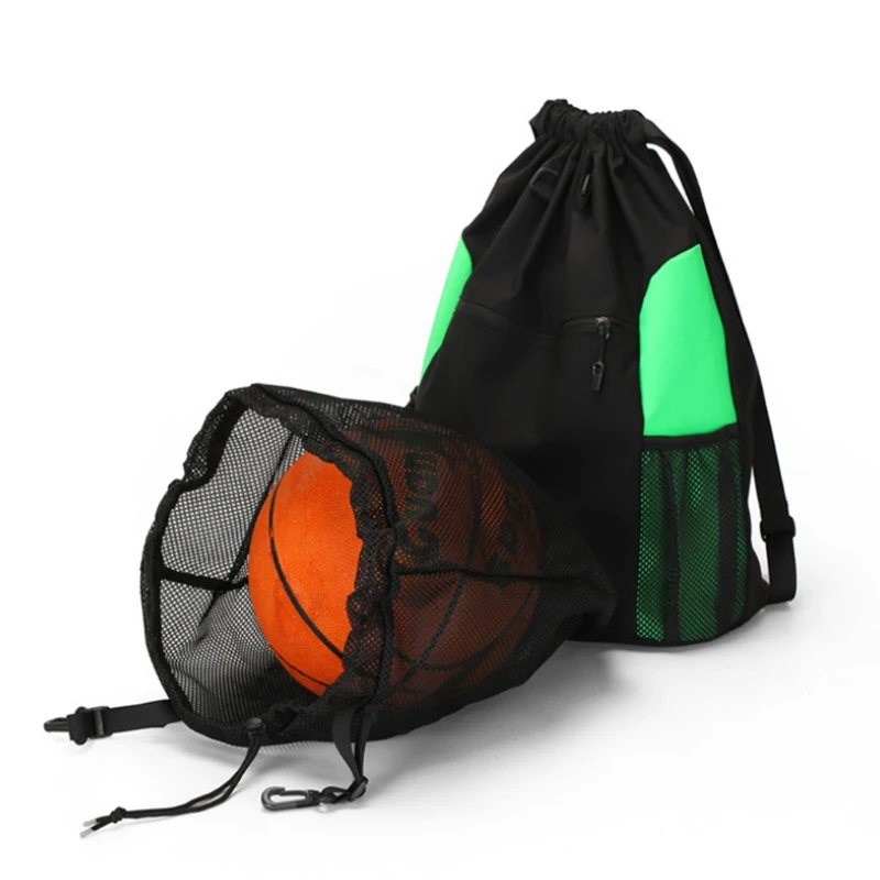 

Drawstring Basketball Backpack for Boy, Foldable Soccer Backpack Gym Bag Sports Sackpack w/Detachable Ball Mesh Bag