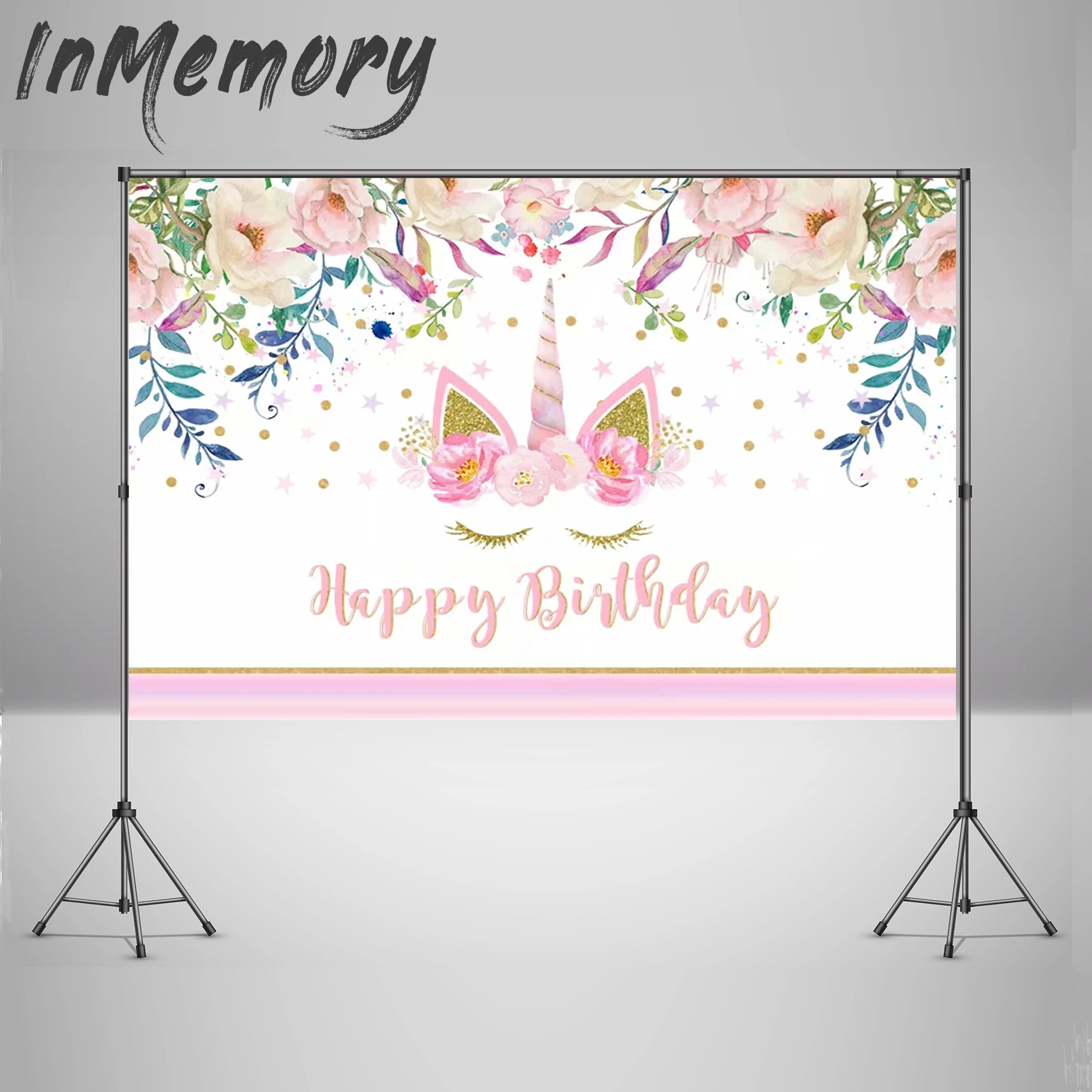 В памяти фотографии фоны с цветочным принтом Единорог вечерние фон детский день рождения украшения аксессуары для фотостудий фон для фотосъемки с 220x150cm