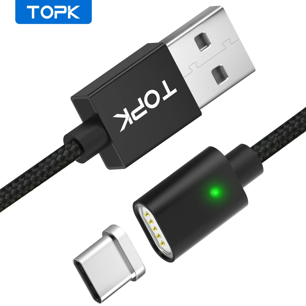 Кабель для зарядки магнитный TOPK AM21 USB Type A C 2.4A 1м/ 2м нейлон|Кабели мобильных
