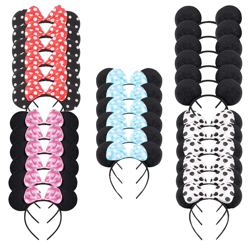 Повязка на голову детская с бантом и ушками Минни-Микки 6 шт. праздничные