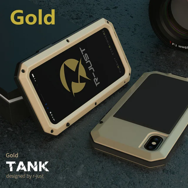 Gold Phone Case Outdoor Heavy Duty Doom Armor Shockproof Metal Case For iPhone XS MAX XR X 7 8 6 6S Plus 5 SE 5S 4 4S Dustproof Protection Cover - Цвет: Gold Phone Case