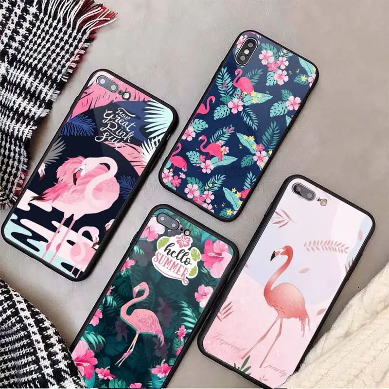 

Fashion Flamingo pattern Phone Case Tempered glass For iphone 6 7 8 plus X XS XR 11 12 13 PRO MAX mini