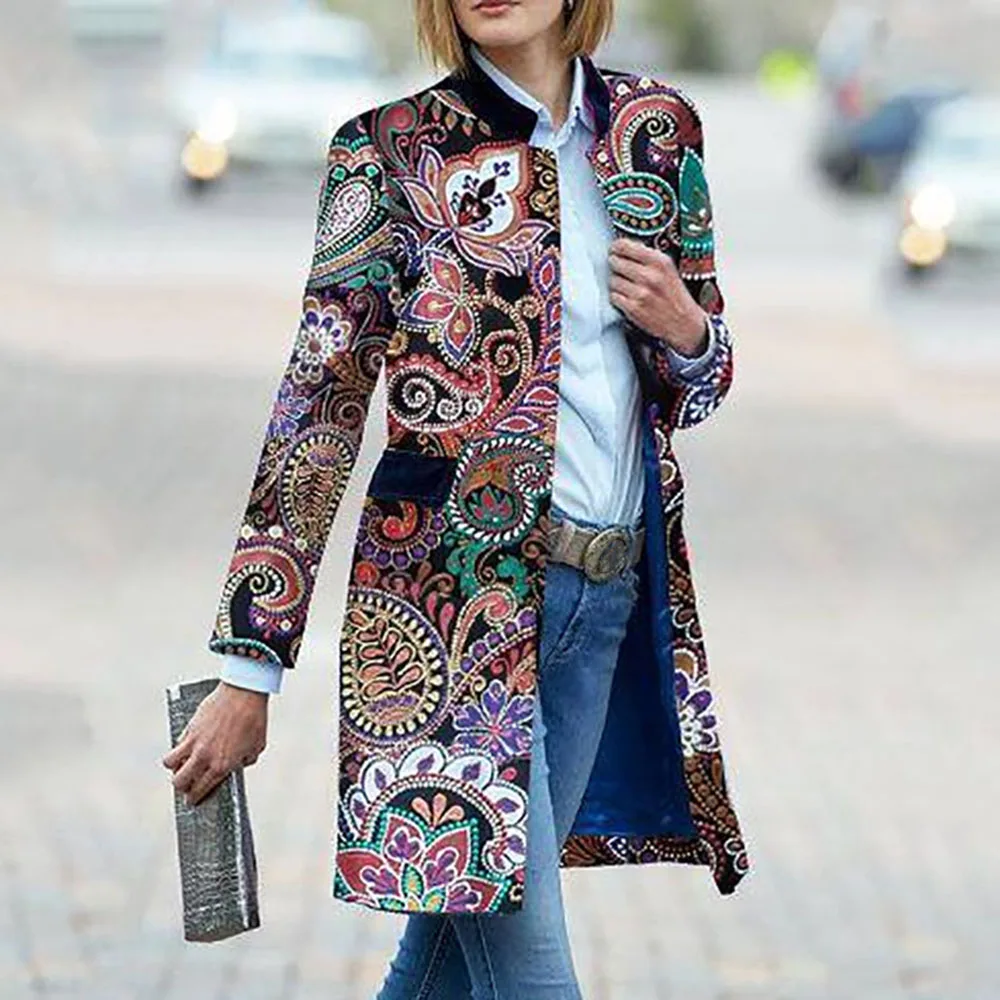 

Overcoat Women Fashion Runway Winter Jacket Coat Flower Button Elegant Floral Print Women Outerwear New Fashion Overcoat Coat
