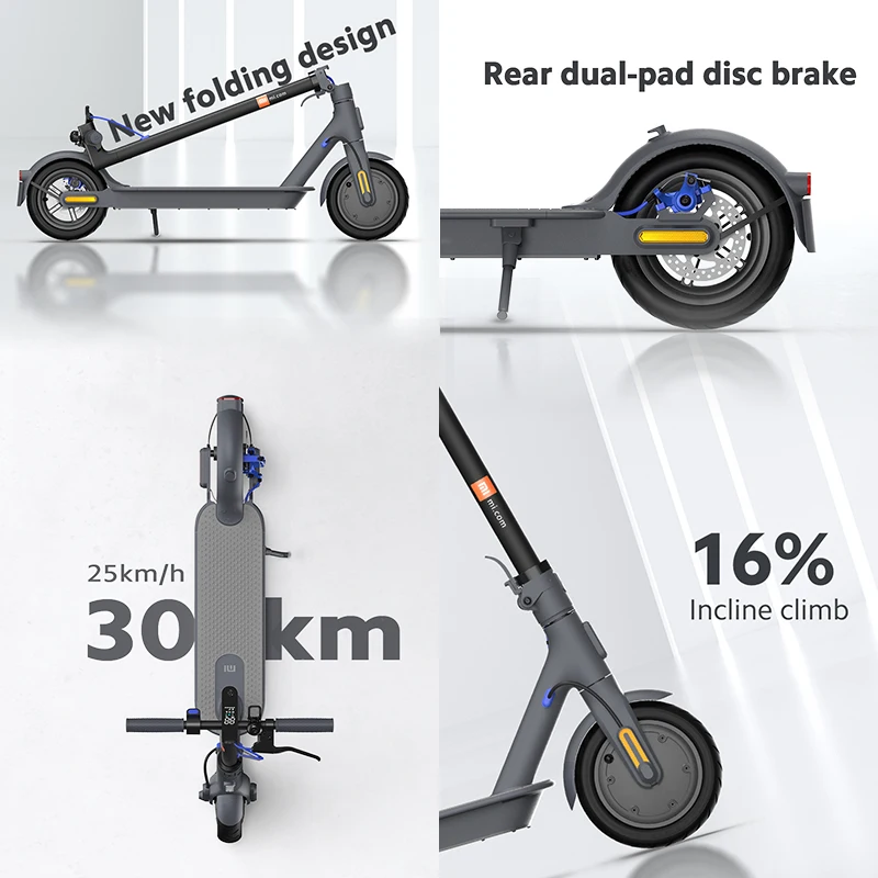 Электрический скутер Xiaomi Mi 3 Smart E Scooter расстояние 30 км аккумулятор 7650 мАч складной
