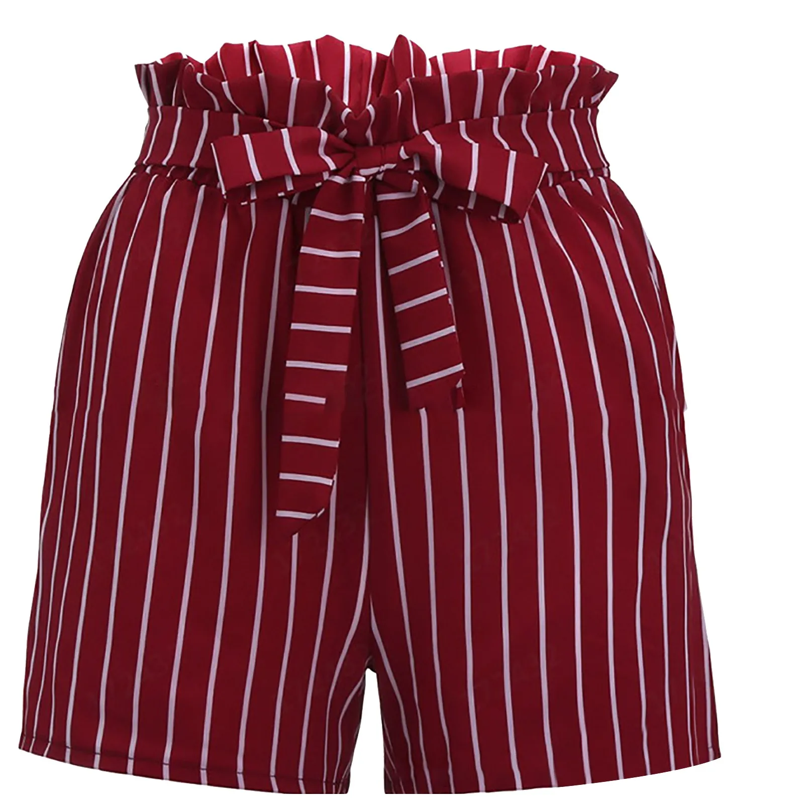 

Women's Stripe Shorts Casual Frenulum Pocket Leisure Time Elastic Waist Wide Leg Loose Lady Summer Beach Sport Shorts Pants #40
