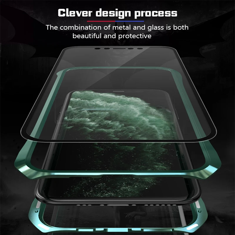 Для iPhone 11 Pro Max чехол Магнитный для 360 металлический Bumber полная защита