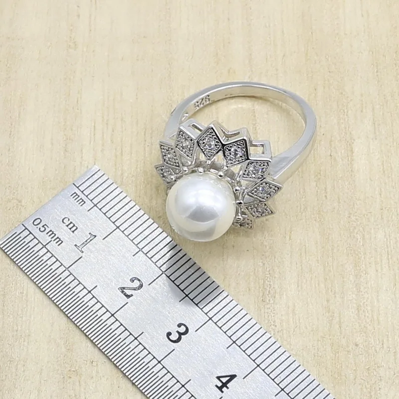 Ювелирные наборы с белым жемчугом и серебром колье серьги кольцо подвеска