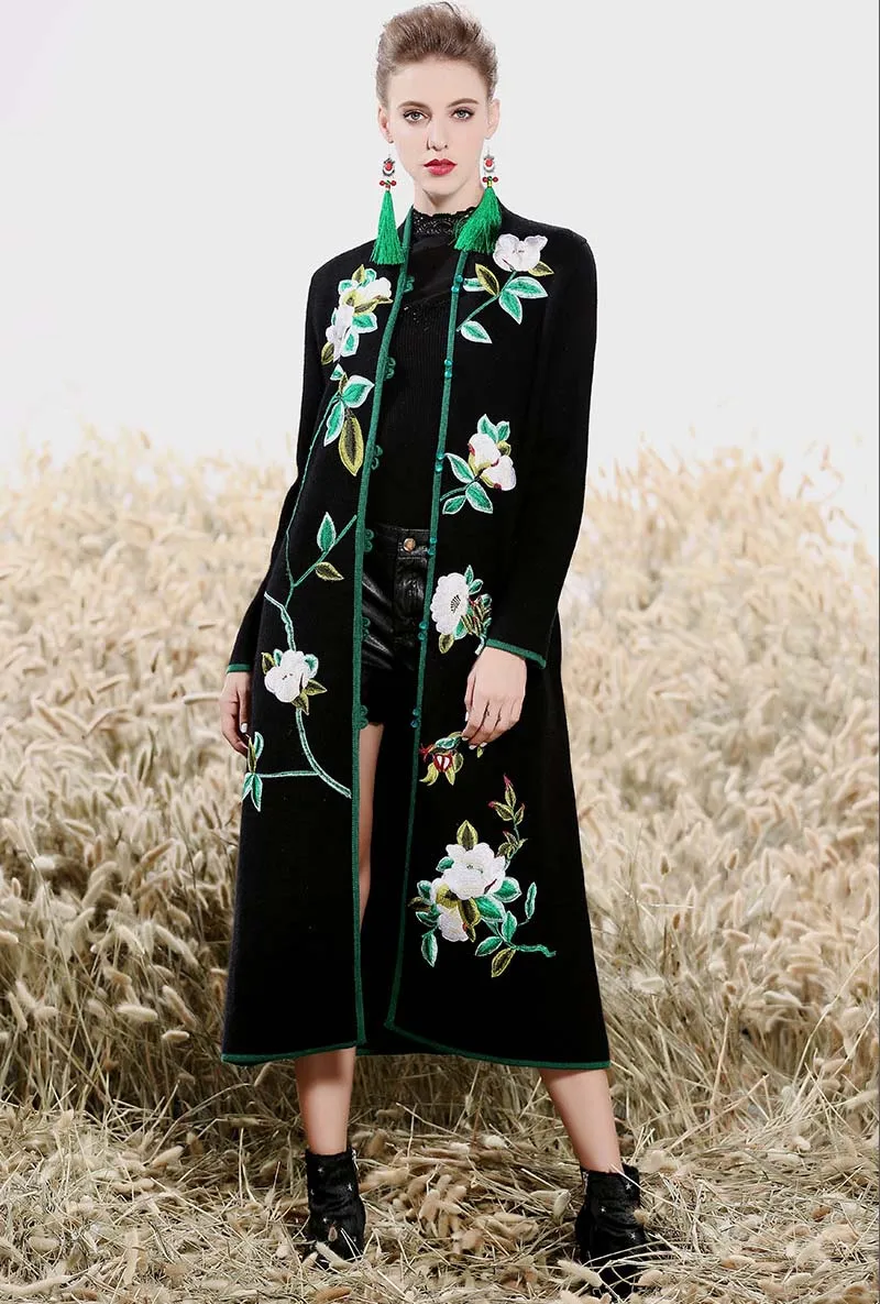 Тренчкот женский осенне-зимний верхняя одежда из шерсти и кашемира с цветочной
